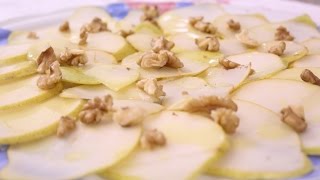 Carpaccio de pera com mostarda e nozes