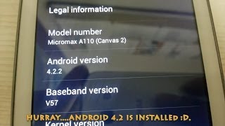 ANDROID 4.2.2 FOR MICROMAX CANVAS 2 1000% WORKING !