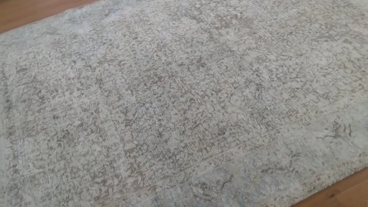 HAND-KNOTTED WHITE WASH VINTAGE KERMAN WITH BIRDS WORN PILE RUG 