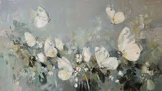 White Butterflies & Wildflowers Oil Paintings | 4K Art Screensaver for TV with Music | 2 Hours screenshot 5