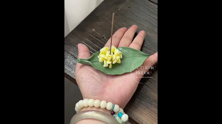 Handmade Yellow Osmanthus Shaped Ceramic Incense Holder with Green Tray #handmade #ceramic #incense