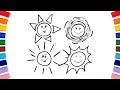 Easy drawing and coloring sun / Sumash coloring page