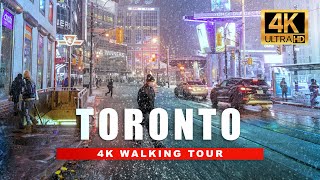 Walking in the Snow in Toronto, Canada | City Ambience Night Walk [4K HDR/60fps]