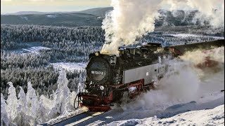 Steam Train climbing a snowy Mountain | Brockenbahn in Wernigerode | Germany