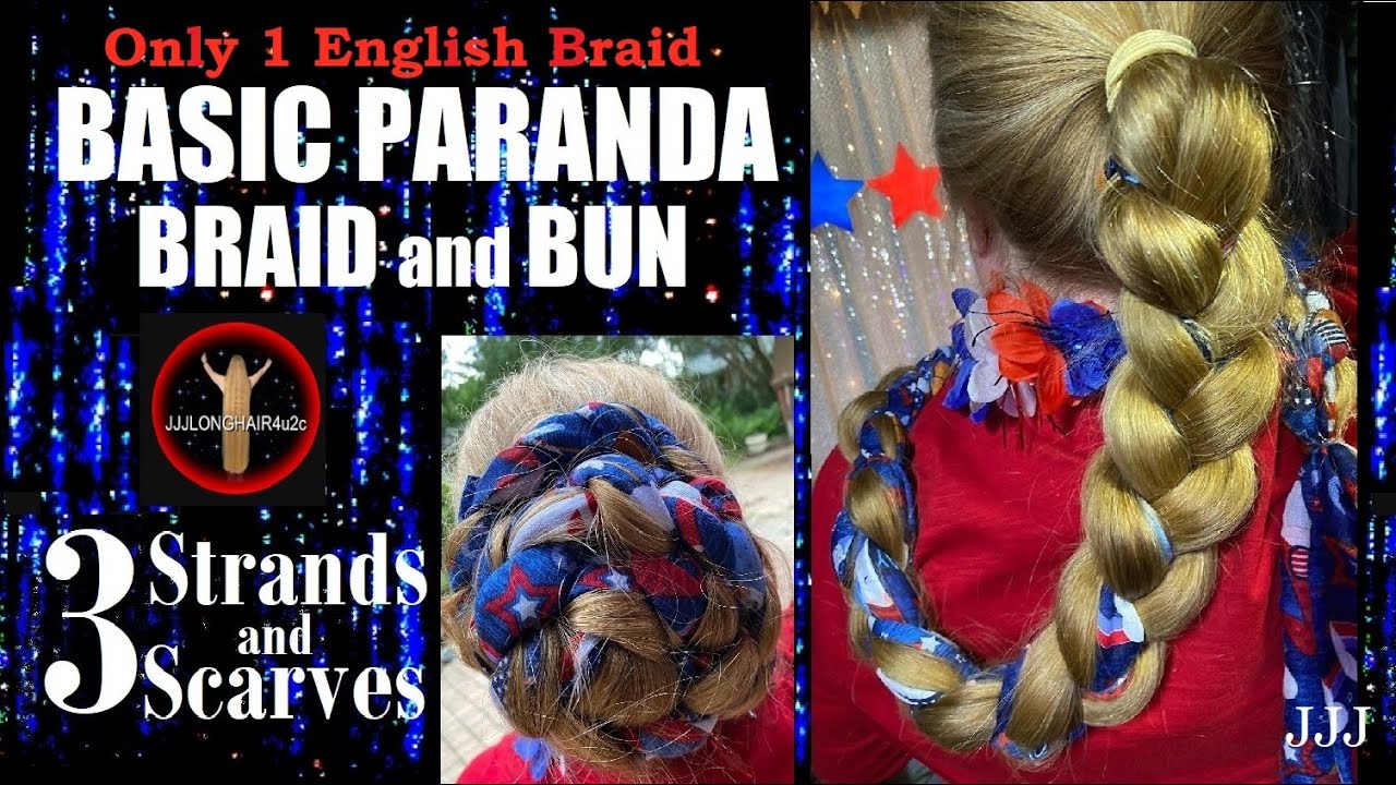 Basic PARANDA BRAID & BUN for very Long Hair 🇺🇸 3 scarves and 1 English Braid. Easy!