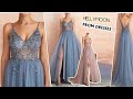 Hellymoon spaghetti straps blue long prom dress with slit