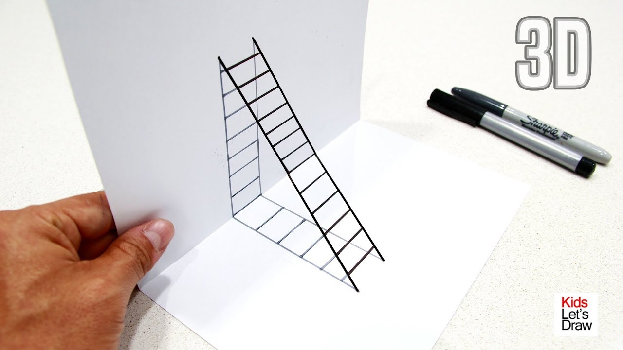 Dibujos 3d En Papel Cómo Dibujar una Escalera en 3D | Dibujos de Ilusión Óptica Escalera 3D -  YouTube