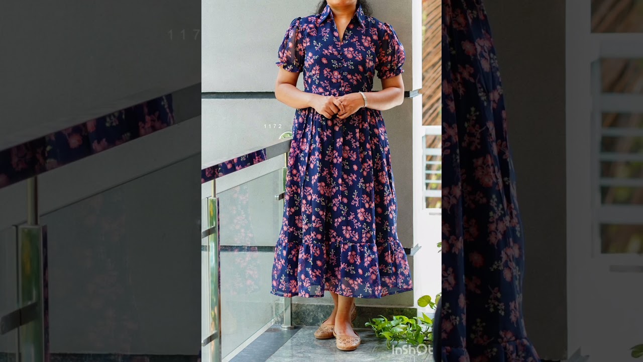 799/-Women's Midi dress in printed Georgette material. Has collar neck with show buttons