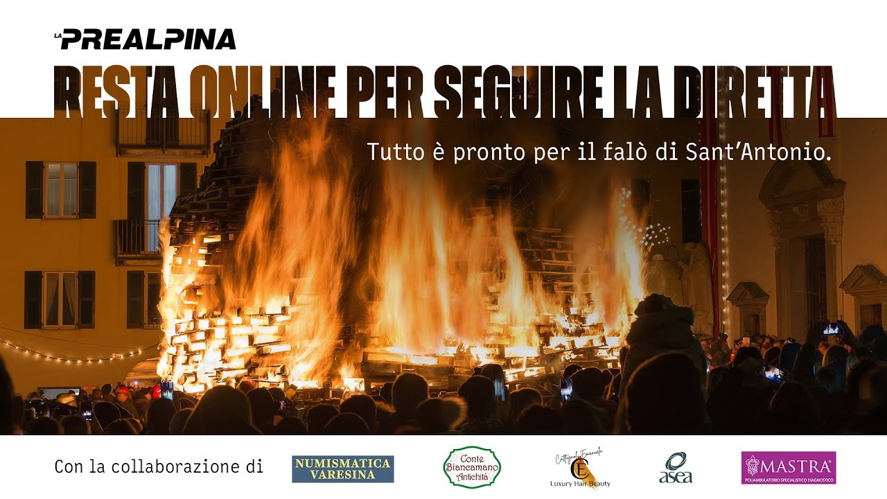 Il falò di Sant'Antonio 2026 a Varese in diretta
