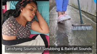 Satisfying Sounds of Scrubbing Pavement Floor while RainFall