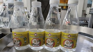 Plastic round bottle label applicator wrap-around labeling machine test video