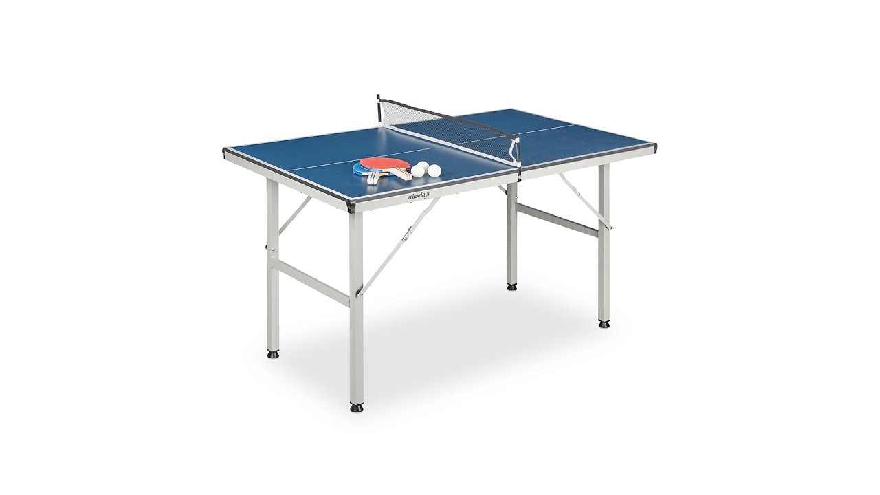 Midi table de ping-pong (150 x 67 x 71 cm) 3 pièces pour intérieur  extérieur inclus balles et 2 raquettes + filet, bleu