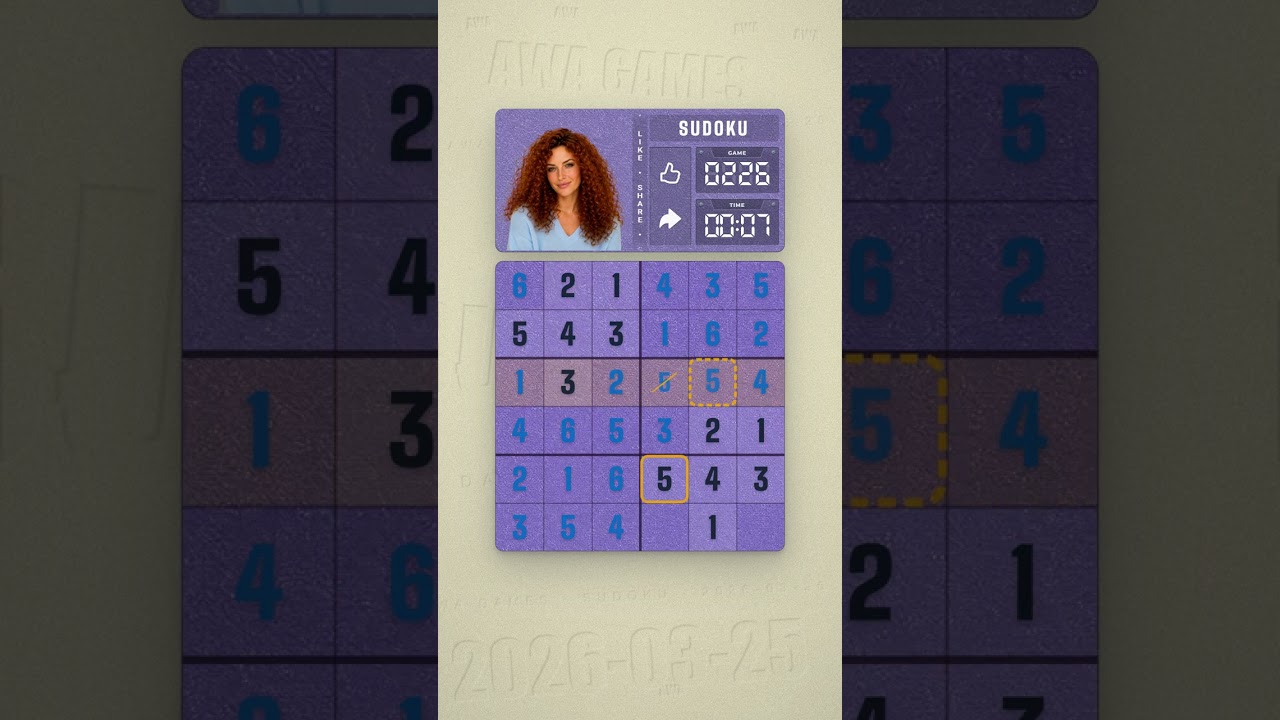 LinkedIn Mini Sudoku #226 solved board for March 25, 2026, 6x6 grid