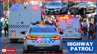 Victoria Police HIGHWAY PATROL [BMWs + Merc] Attending #FreePalestine | Australian Lights & Sirens