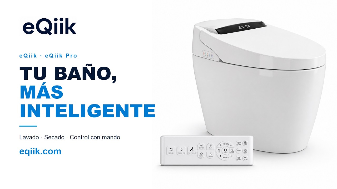 Vídeo del inodoro japonés inteligente eQiik Pro: lavado, secado y descarga automática