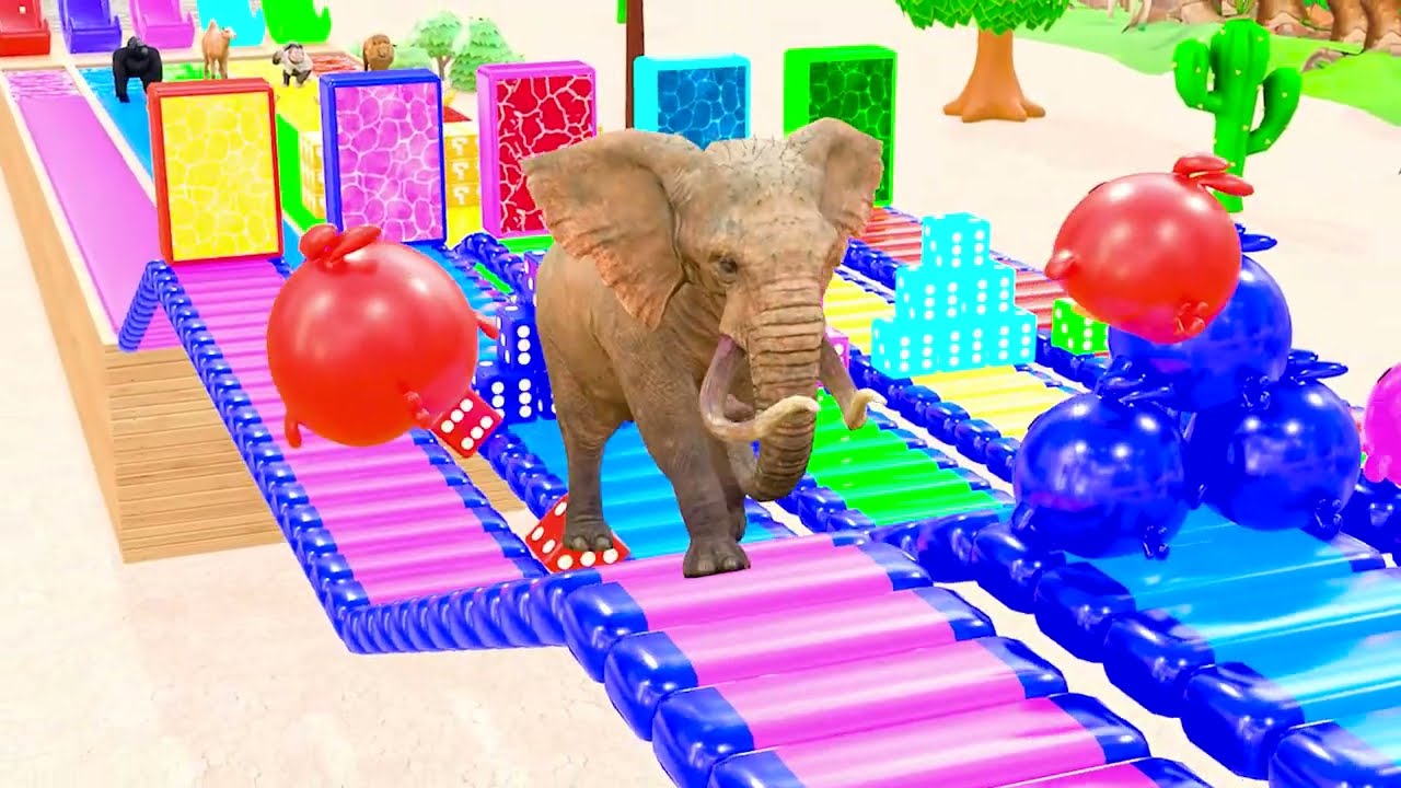 Long Slide Game with Cow Elephant Gorilla Hippopotamus Tiger 3d Animal Game Funny 3d Animals