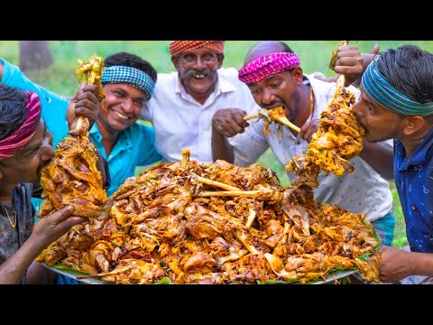 George'S Seafood & Bbq Menu - MUTTON LEG PIECE | Cooking & Eating | Mutton Uppu Kari | Full Goat Leg Fry Recipe Cooking In Village