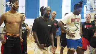Patrick Beverley \& Paul George giving out advice at the Rico Hines Basketball scrimmage