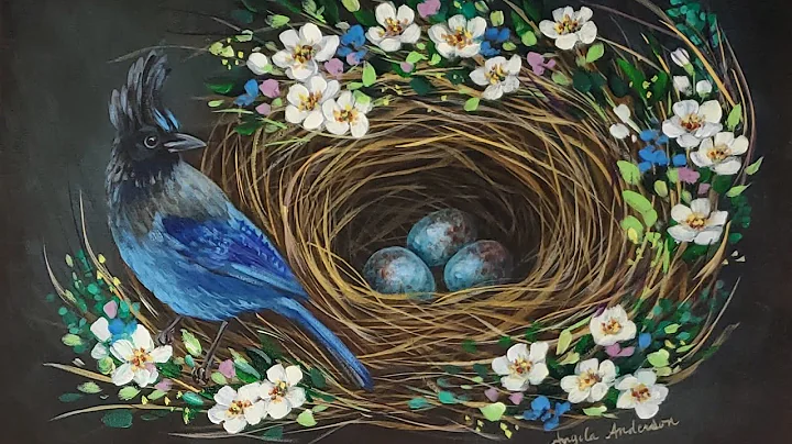 Bird Nest with Flowers Acrylic Painting LIVE Tutor...