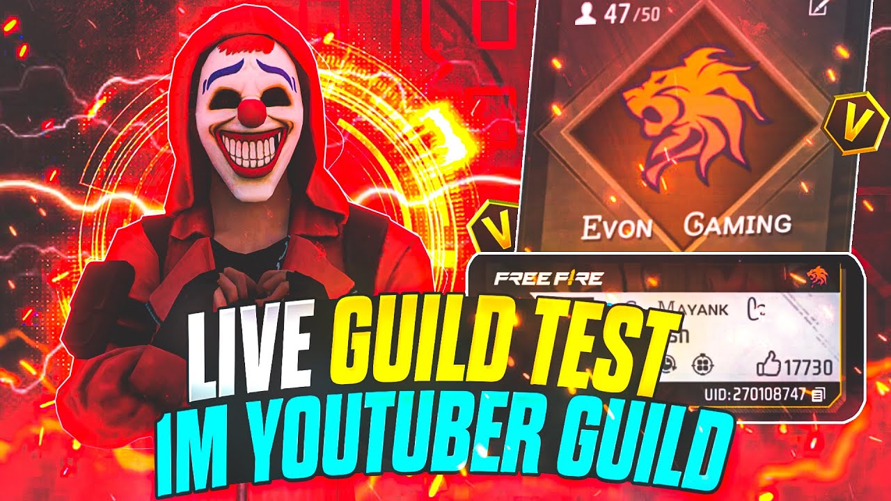 GUILD TEST ON LIVE FF | LIVE CUSTOM ROOM GIVEAWAY | FF LIVE TEAM CODE ...