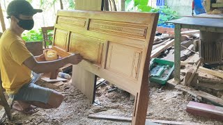 The wedding bed is made by the hands of a carpenter