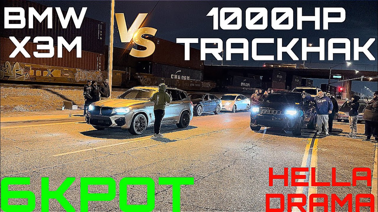 HELLA DRAMA BMW X3M VS TRACKHAWK 6KPOT mexico racing trackhawk bmw