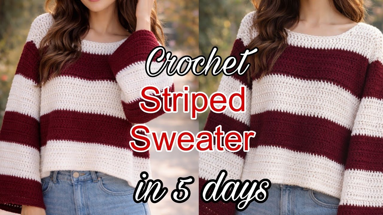 Урок по вязанию свитера крючком | Самый простой узор для вязания полосатого свитера крючком #вяза...