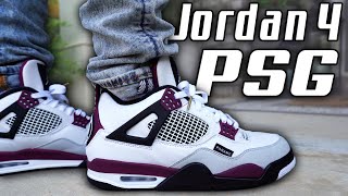 psg jordan 4 on feet