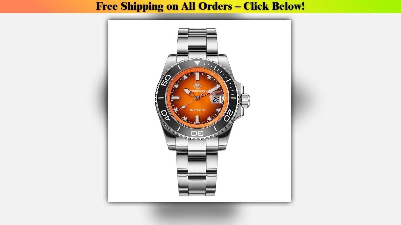 ADDIESDIVE Quartz Watch Men Ceramic Bezel 41mm Gradient Orange Dial AR Coated Glass Luminous