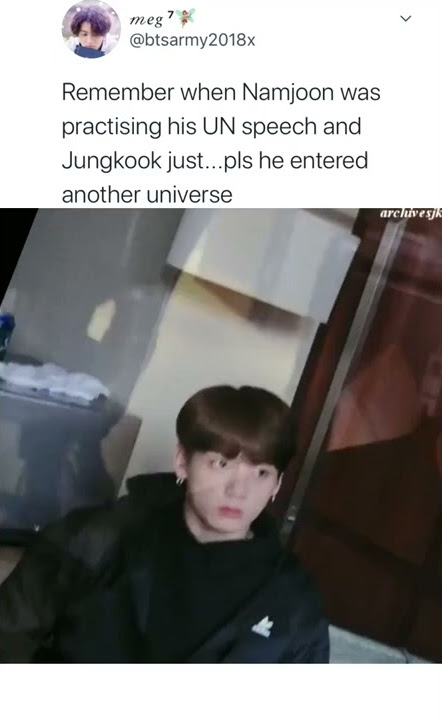 jungkook's reaction at namjoon's UN speech practice 😂