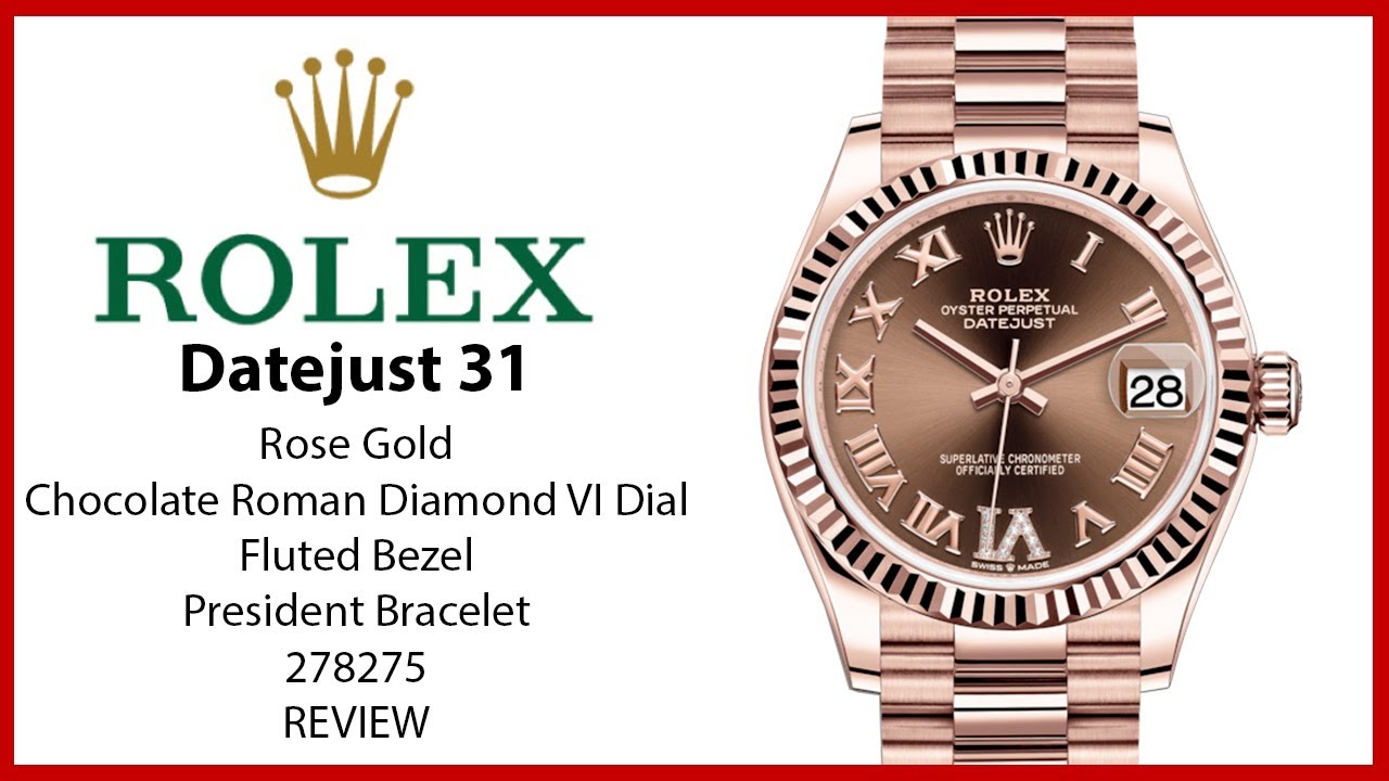 ▶ Часы Rolex Datejust 31 Rose Gold Chocolate Roman Diamond VI Dial President Bracelet 278275 — ОБЗОР
