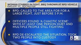 Woman stabbed in fight, BBQ grill thrown at RPD vehicle