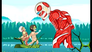 Eren founding attack titan, Armored titan vs Colossal titan Funny Animation . Drawing cartoon 2.