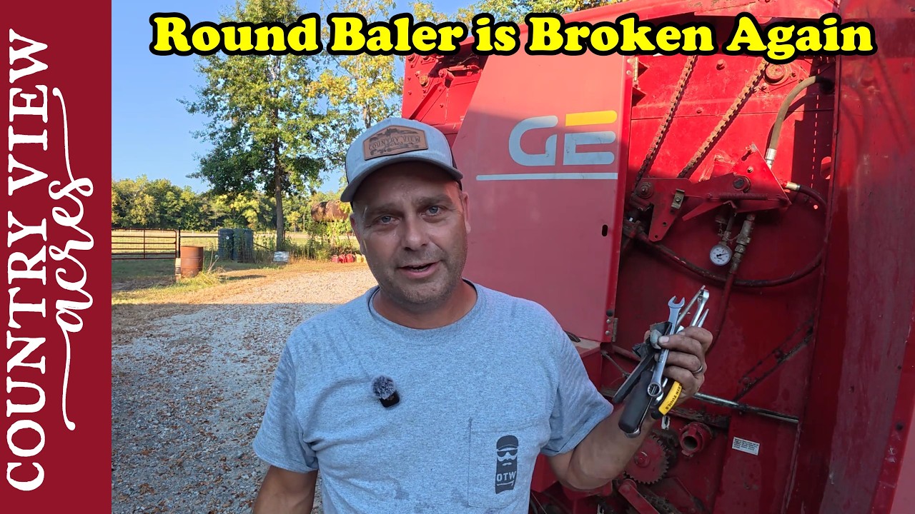 Round Baler Broke Down Again.  Making the Last Hay Bales of the Year