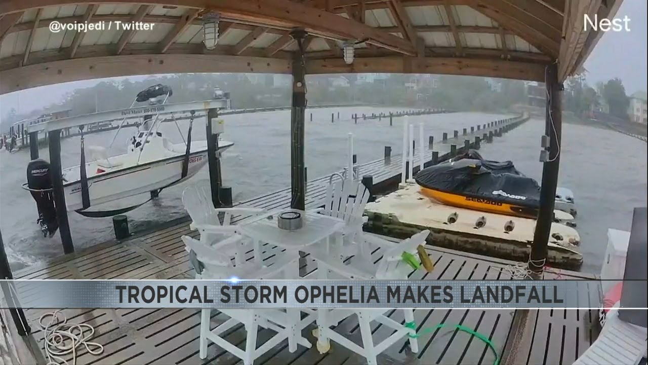 Tropical Storm Ophelia makes landfall - YouTube