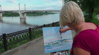 Пленер в городе. Рисуем мост и речку маслом. Уроки живописи мастихином. Пленер в городе. Рисуем мост и речку маслом. Уроки живописи мастихином.