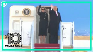 President Trump boards Air Force One one last time as president