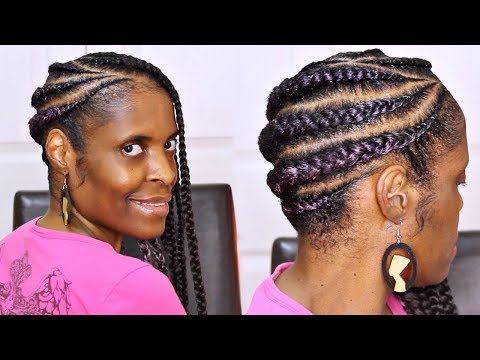 Jumbo Lemonade Braids Purple Feed In Braids On Short Natural Hair Youtube