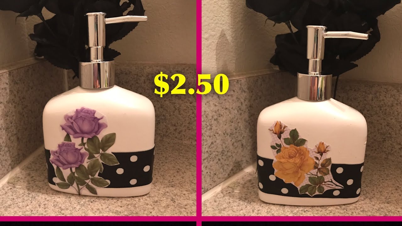 DIY DOLLAR TREE DECOR FLORAL PRINT SOAP DISPENSER YouTube