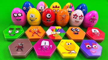 Finding Numberblocks inside Rainbow Eggs, Hexagon Shapes with CLAY Coloring! Satisfying ASMR Video