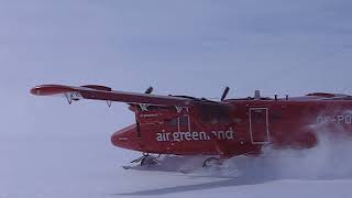 Air Greenland Twin Otter landing on Greenland ice sheet