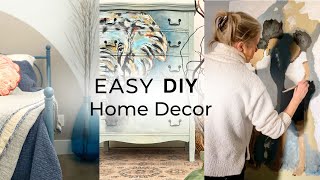 4 Home Decor DIY: Wall Painted Headboard, Chalk Paint Wash Effect, Abstract Painting with sponge 🎨🐘