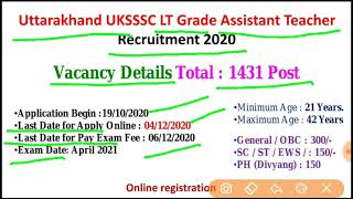 Uttarakhand UKSSSC LT Grade Assistant Teacher Online Form 2020