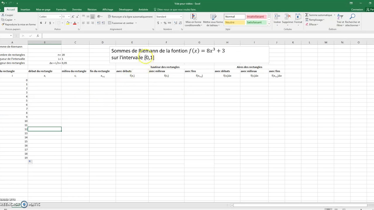 Sommes de Riemann Excel 1 bornes des rectangles YouTube