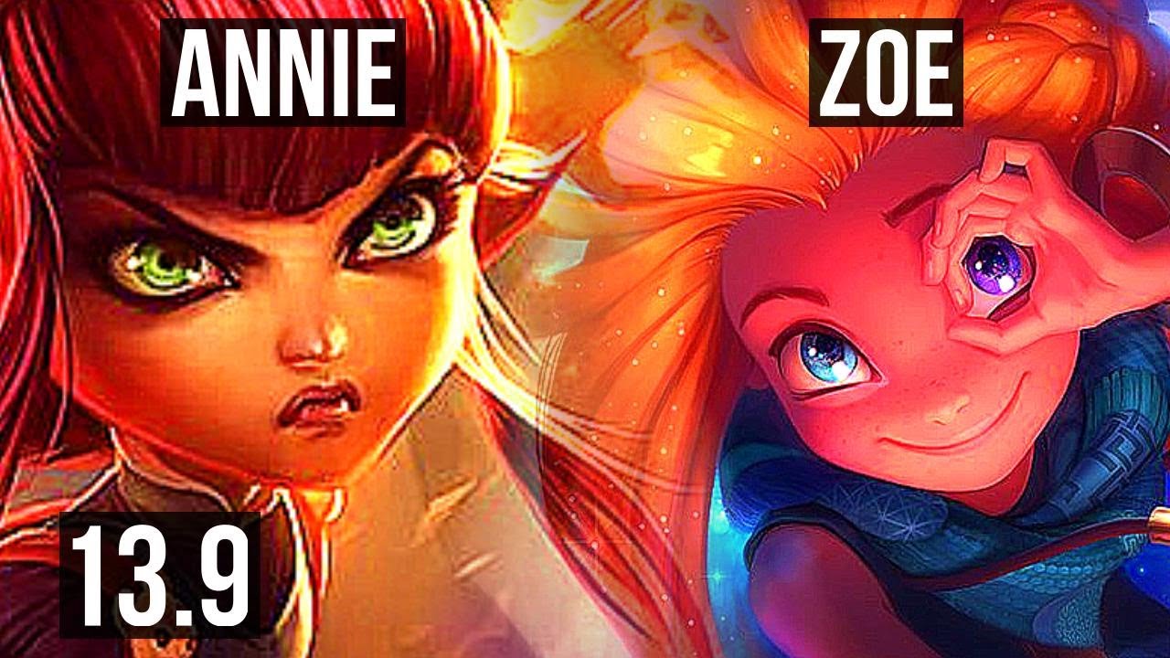 ANNIE vs ZOE (MID) | 11/1/9, 900+ games, Godlike | KR Grandmaster | 13.9