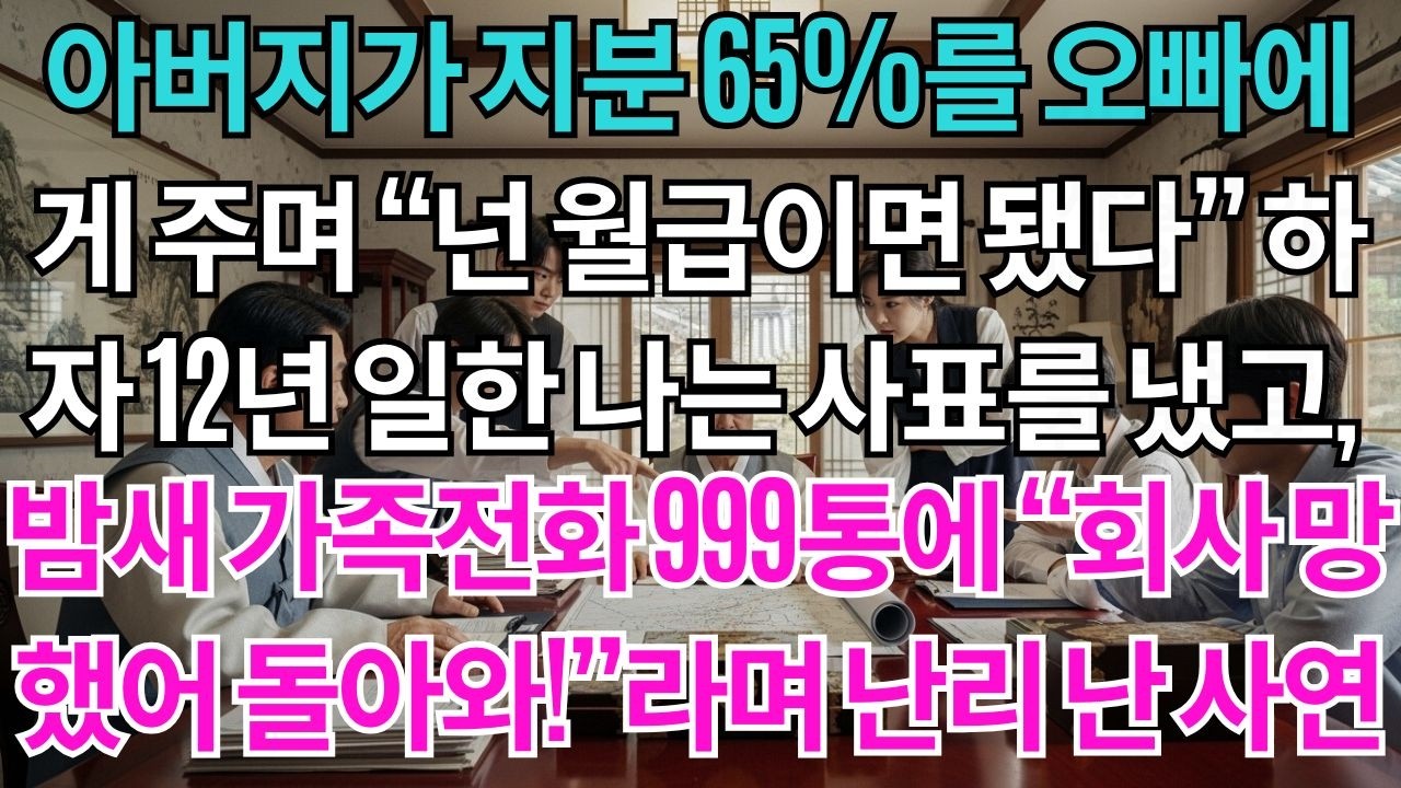 아버지가 회사 지분 65%를 오빠에게 줬다 '넌 월급으로 충분하잖아 '12년 일한 내 몫은 없었지만 사표를 냈다 밤새 걸려온 가족 전화 999통'회사 망했어 돌아와서 살려줘 '