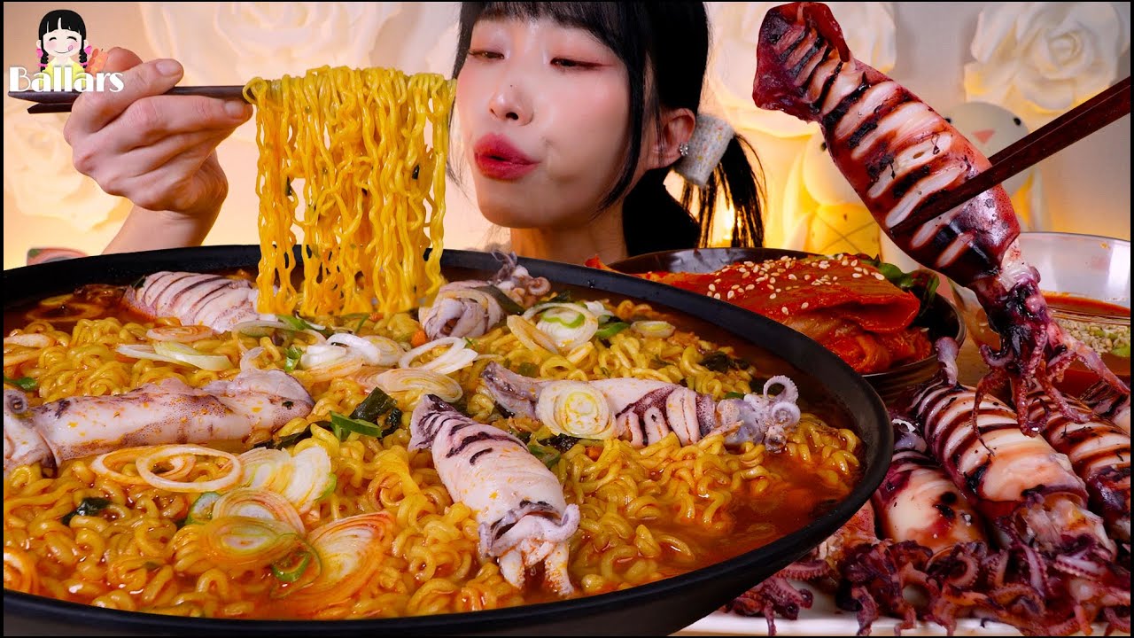 Mukbang:) 🦑Squid Ramen & Steamed squid Mukbang ☆ Big Bites :: ASMR :: Eatingshow ☆