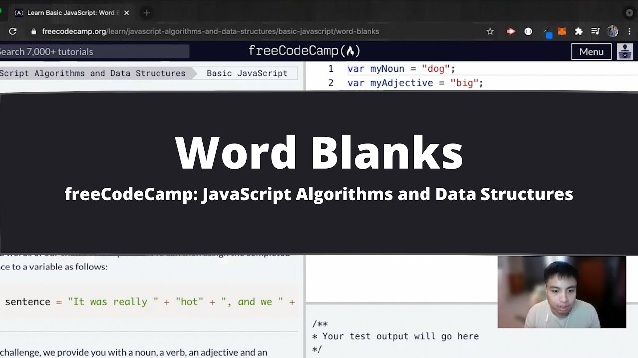 Word Blanks (Basic JavaScript) freeCodeCamp tutorial