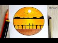 رسم سهل رسم منظر غروب طبيعي بسيط بالالوان الخشبية خطوة بخطوة للمبتدئين رسم غروب رسم
