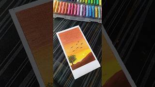 sunrise oil pastel scenery for beginners❤#trending #drawing #scenerydrawing #oilpastel #shorts